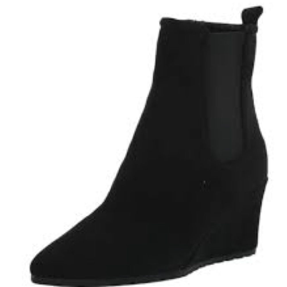 NWT NIB Anne Klein Microsuede Black Wedge Ankle Booties Boots Sz 7 side zip